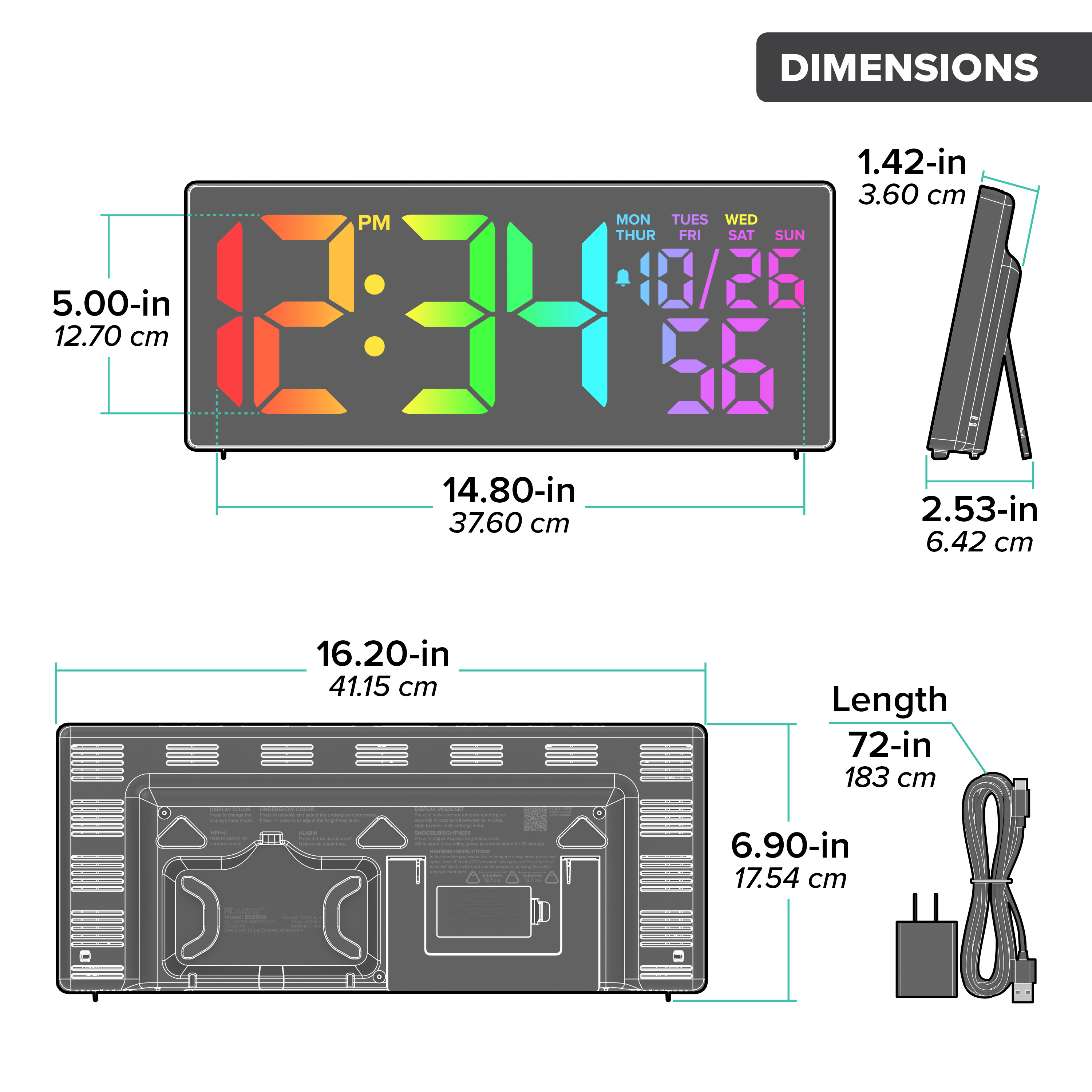 S69548 R.G.Bright LED Wall Clock with Outdoor Temperature and Underglo
